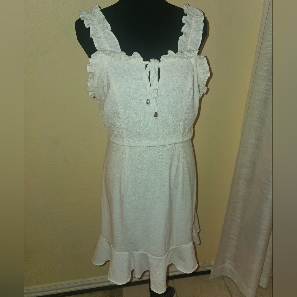 Cotton White Ruffle Sleeveless Dress - Picture 2 of 9